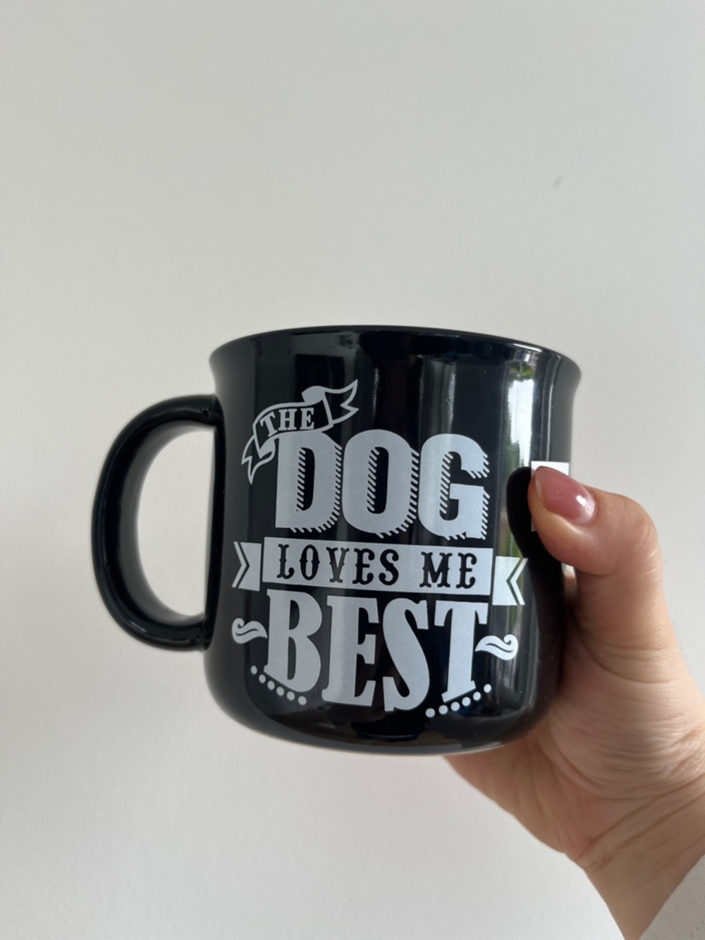 Trac Black Mug with White "The Dog Loves Me Best" Graphic New！ GWP